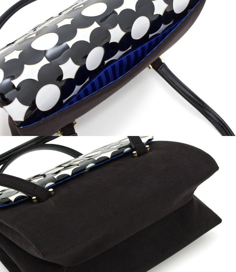 Soubien Fussa Bag, Black, Black, Flower, Enamel, Pile, Japanese and Western Use, Black with White