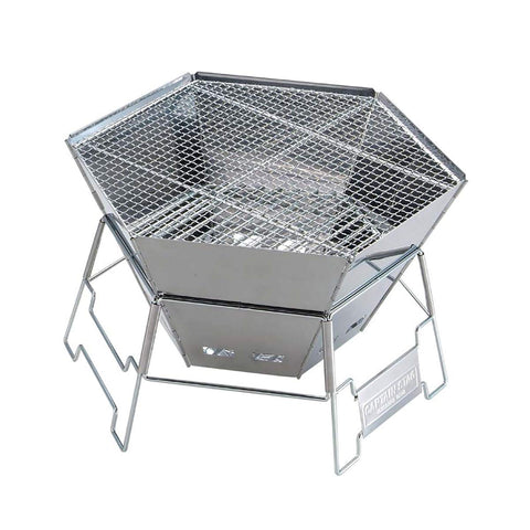 CAPTAIN STAG M-6500/UG-3313 BBQ Stove, Bonfire Stand, Dutch Oven, 3-in-1, Hexa Stainless Steel, Fire Grill with Bag, Heat Resistant to 152°F (700°C), Glass Fiber, Hexagonal Shape