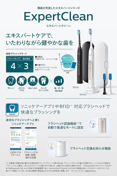 フィリップス 電動歯ブラシ ソニッケアー エキスパートクリーン (携帯用充電式/トラベルケース付き 2本パック) HX9692/21 ブラック/ホワイト 【Amazon.co.jp限定】