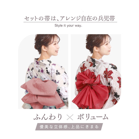[Fuuka] 유카타 여성 세트, 2피스, 성인, 프리사이즈