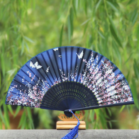 YOVOY Women's Fan, Stylish, Silk, Japanese Style Fan, Large, Short Fan, Floral Print, Present, Fireworks Festival, Yukata, Kimono, Kimono, Accessories, Festival, Heat Retention, Gift Bag and Box