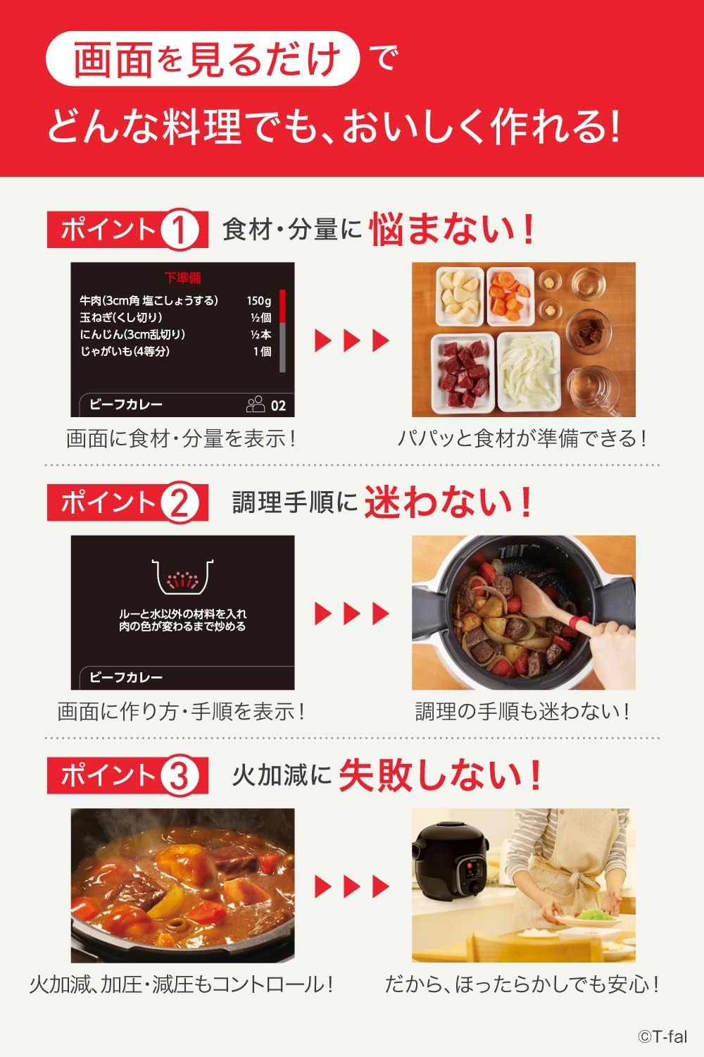ティファール 電気圧力鍋 3L 内蔵250レシピ 「クックフォーミー