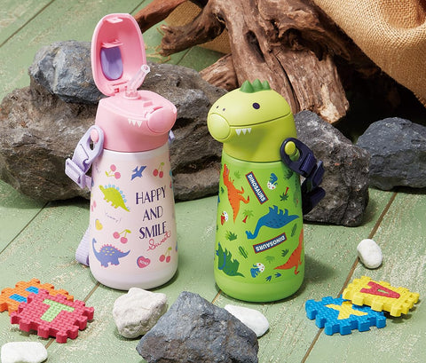 スケーター(Skater) 立体型 ステンレス ストロー 水筒 370ml 真空二重 保冷専用 ハッピー&スマイル SSH4D-A
