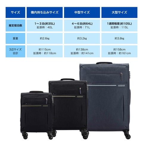 [アメリカンツーリスター] スーツケース キャリーケース スカイブレイズ SKY BLAZE スピナー54 エキスパンダブル 拡張可能 ソフトケース ブックオープニング Sサイズ 機内持ち込み可 1-3泊 小型 軽量 TSAロック 35(40) L 54cm 2.6kg