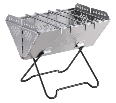 Captain Stag Barbecue Stove, Grill, Bonfire Stand, V-Shape, Smart Grill, Stainless Steel, Comes with Storage Bag