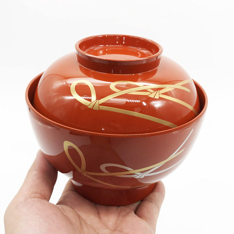 まえじゅう漆器 4.5雑煮椀 結び 総洗朱 3T-419