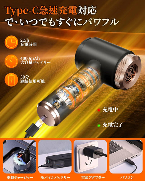 【2025新登場・多機能4in1モデル】 ハンディクリーナー Cusly 車用 掃除機 ハンディ掃除機 25000PA Type-C 充電式コードレス パワフルはんでい 乾湿両用 強力吸引力 小型クリーナー高速充电 低噪音对策 LEDライト搭載 車載ミニポータブル 軽量/業務用/キーボード掃除/車内清掃/家具/家庭用 多用途 日本語取扱説明書付き(ブラック)