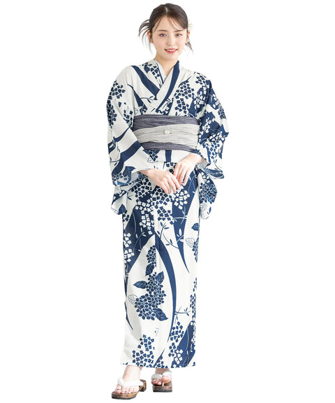 Soubien Floro Women's Yukata Set of 4, Separate, New Two-Part Yukata (Yukata, Waistband, Date Tightening, Geta Clogs)