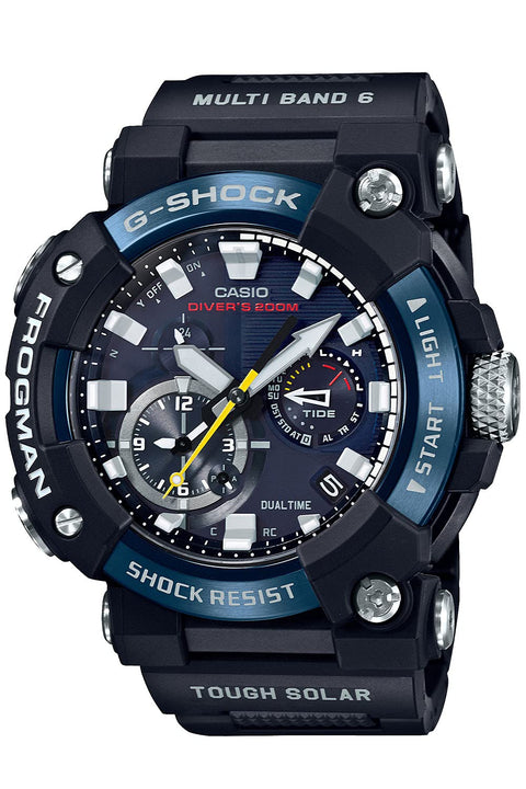 Casio FROGMAN GWF-A1000 Series G-Shock Watch, Radio Solar with Bluetooth, Blue IP Plated Stainless Steel Bezel