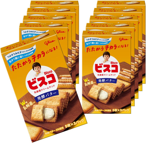 bisco Glico Fermented Butter Lactic Acid Bacteria Cream Sand, Biscuit, 15 Sheets x 10 Pieces, Ezaki Glico