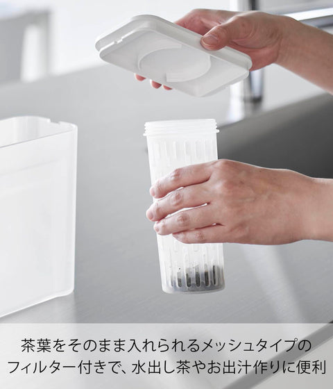 Yamazaki 1690 Shelvable Cold Water Bottle 3.2 x 6.6 x 6.3 inches (1 L), White, W 3.2 x D 6.6 x H 6.3 inches (8.2 x 16.7 x 16 cm), Tower Tower, Dishwasher Safe, Heat Resistant, Includes Tea Strainer
