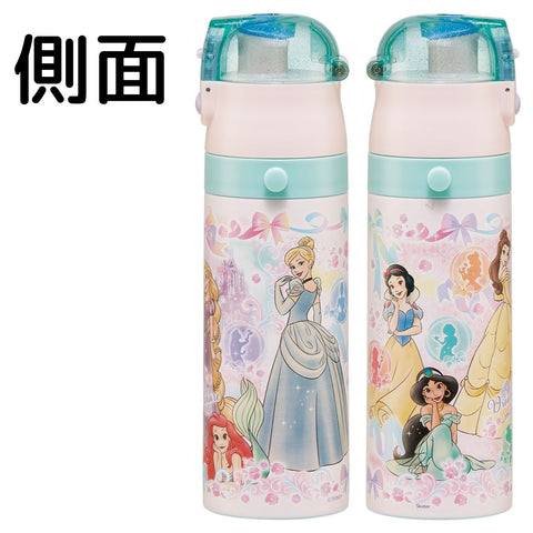 스케이터 (스케이터) 어린이용 스테인리스 스틸 물병, 투웨이, 다이렉트 드링크, 470ml, 컵 드링크, 430ml, 어린이용, 경량 타입, 디즈니 프린세스, 25명의 여아용, 단열 물병, 스포츠 보틀, 어린이 물병, SKDC4