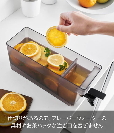 Yamazaki 1585 Refrigerator Drink Server, 0.3 gal (1.8 L), Black, W 3.9 x D 12.4 x H 4.9 inches (10 x 31.5 x 12.5 cm) (including faucet/valve), Tower, Dishwasher Safe, Cold Water Bottle, Barley Tea Pot