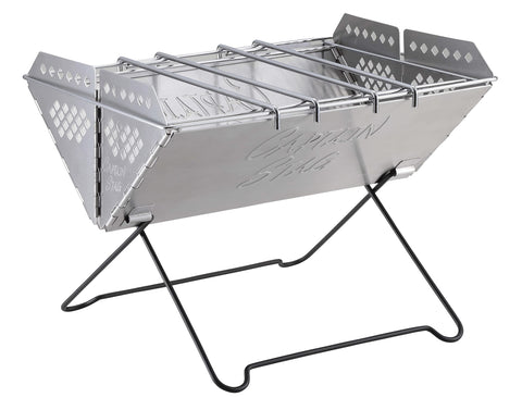Captain Stag Barbecue Stove, Grill, Bonfire Stand, V-Shape, Smart Grill, Stainless Steel, Comes with Storage Bag