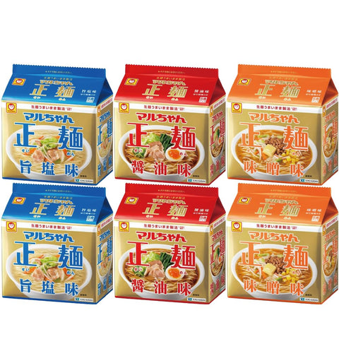 Maruchan Seomen Noodles, Classic Set of 5 Servings (Soy Sauce, Miso, Salt Salt), 2 Bags Each, 6 Bags Total