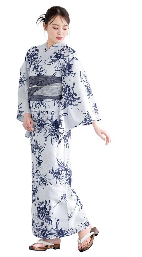 Soubien Floro Women's Yukata Set of 4, Separate, New Two-Part Yukata (Yukata, Waistband, Date Tightening, Geta Clogs)