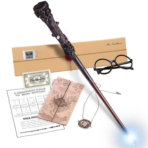 Magic Item Collection, Magic Wand, LED Illuminating Function, Type-C Rechargeable, Japanese Spell Table + Gift Box, English Style School of Witch, Reinforced Steel Tubular Construction, Premium