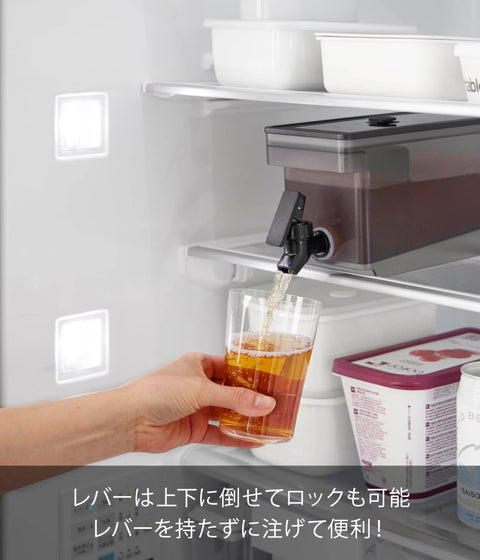 Yamazaki 1585 Refrigerator Drink Server, 0.3 gal (1.8 L), Black, W 3.9 x D 12.4 x H 4.9 inches (10 x 31.5 x 12.5 cm) (including faucet/valve), Tower, Dishwasher Safe, Cold Water Bottle, Barley Tea Pot