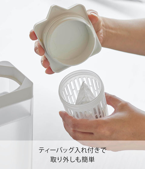 Yamazaki 1749 Folding Cold Water Bottle with Tea Bag, White, W3.3 x D3.9 x H10.7 inches (W8.5 x D10 x H27.2 cm), Tower 1.2 L, Dishwasher Safe Barley Tea Pot