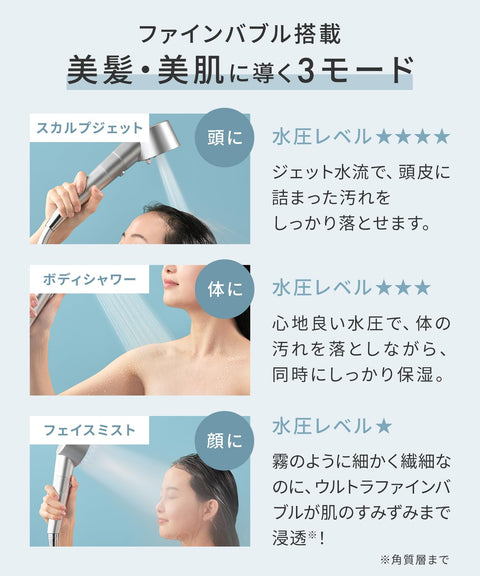 SALONIA サロニア シャワーヘッド ファインバブルクリア マイクロナノバブル 節水 高水圧 塩素除去カートリッジ + 重炭酸タブレット付き シルバー