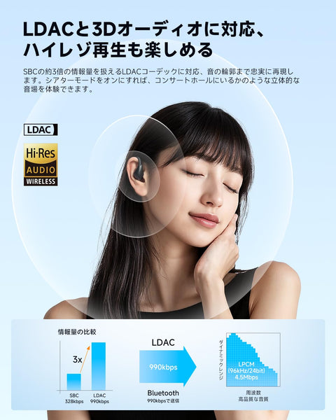【VGP 2025 金獎】EarFun OpenJump 開耳式耳機 藍牙耳掛式/支援LDAC/跑步 耳機 無耳/最長可連續播放42小時/3D音訊/多點連接/IPX7防水/支援EarFun Audio應用程式/無線充電【黑色獲得PSE認證】(黑色)