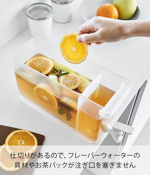 Yamazaki 1582 Refrigerator Drink Server, 0.8 gal (2.8 L), White, W 3.9 x D 12.4 x H 6.7 inches (10 x 31.5 x 17 cm) (including faucet and valve), Tower, Dishwasher Safe, Cold Water Bottle, Barley Tea Pot