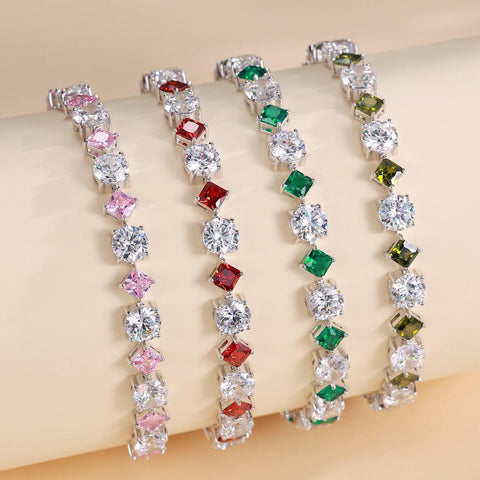 Fancime Women's Bracelet, 12 Months Birthstone, "Lumine", Tennis Bolo Bracelet, Diamond-Cut, Gem Silver, Slide-Type, Adjustable Bracelet, Charm, Christmas, Birthday, Anniversary, Present, Gift