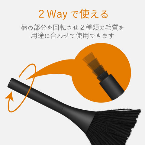 Elecom 宜麗客 清潔刷 除電刷 防靜電纖維 旋轉型 毛質 2WAY 附縫隙用刷子 可水洗 除塵 黑色 KBR-AM013AS