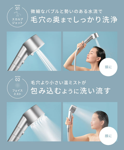 SALONIA サロニア シャワーヘッド ファインバブルクリア マイクロナノバブル 節水 高水圧 塩素除去カートリッジ + 重炭酸タブレット付き シルバー