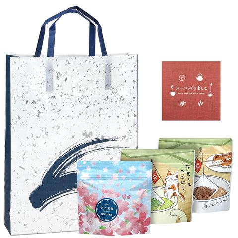 Iwamaen Chamoto Shop Japanese Tea, 3 Types Assorted, Green Tea Bags (5 Bags of Bangoki, Sencha, Uji Gyudeu, Each 0.08 oz (2 g) x 5 Bags), Gift Set (Bookmark with English and Carry Bag), Assorted