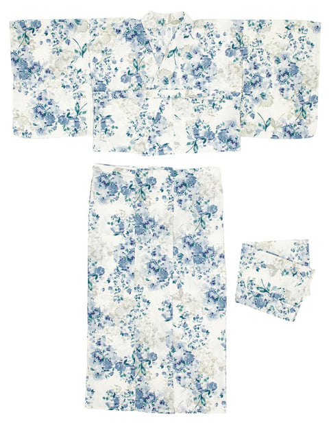 Soubien Floro Women's Yukata Set of 4 Pieces, Separate, New Two-Part Yukata (Yukata, Half-width Obi, Date Tightening, Geta Clogs)