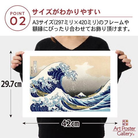 海报 葛饰北斋 《富岳三十六景 神奈川冲浪里》 A3尺寸【日本制造 日本画】 浮世绘 [室内装饰 壁纸用] 绘画 艺术 壁纸海报(仅海报)