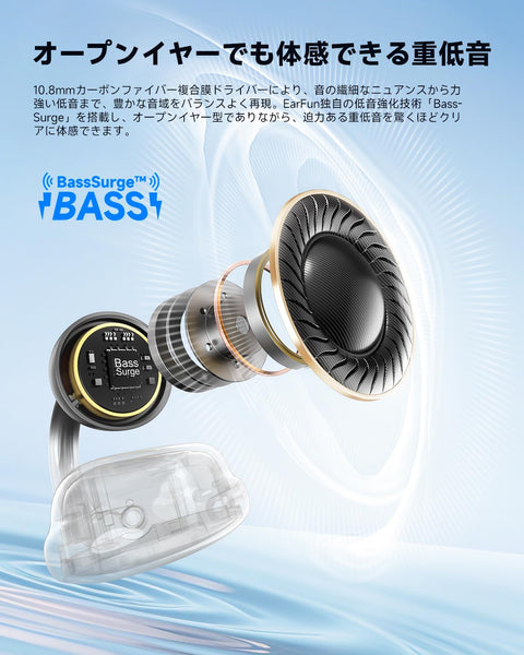 EarFun Clip 耳夹 耳机 支持蓝牙 6.0/ LDAC 【耳夹式舒适稳定的佩戴感不堵耳朵】 长达40小时连续播放/3D音频/物理按键/多点连接/IP55防尘防水/ 支持EarFun Audio应用程序//开放式耳机 蓝牙 【获得PSE认证】(银灰色)