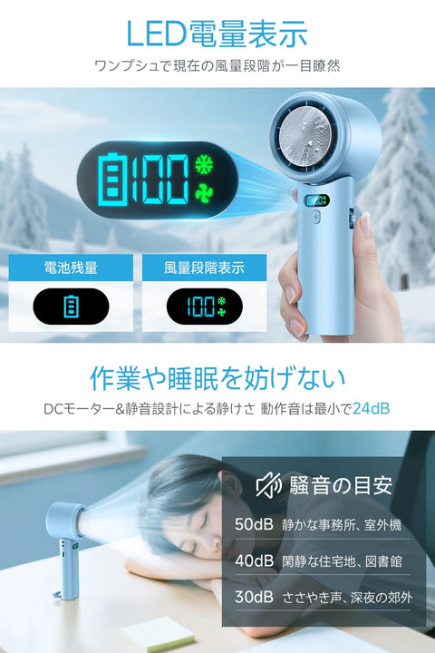 Portable Electric Fan, Ultra-High Speed Storm [-25℃ Instant Cooling, 10000mAh Large Capacity] Handheld Fan with Cooling Plate, 100-Level Wind Power Adjustment, 4-Way Use (Handheld/Necklace/Tabletop