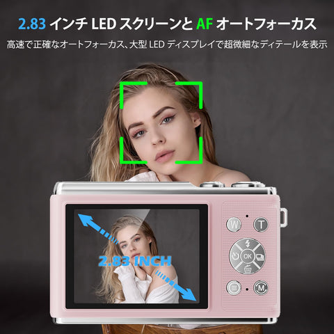 디지털 카메라 [4K 비디오 촬영, 업그레이드된 진정한 50MP 이미지] 32GB 마이크로 SD 카드가 장착된 디지털 카메라, AF 자동 초점, 컴팩트 카메라, 2.83인치 대형 스크린, 16배 줌 플래시, 이미지 안정화, 웹캠, 충전식, 대용량 배터리, 가벼운 일본어 사용 설명서, 초보자에게 적합, 학교 여행에 적합 (분홍색)