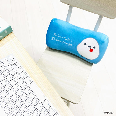 MORIPiLO 低反発クッション 腰枕 シマエナガ ふくふくシマエナガ (ミニリラックスピロー) 肌にやさしいふわモチ触感 グッズ ぬいぐるみ 昼寝枕 (赤い実 ブルー) 15x31x8cm キャラクター まくらのモリシタ