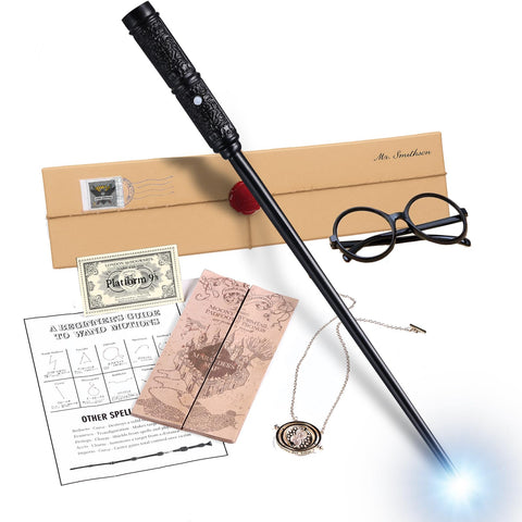 Magic Item Collection, Magic Wand, LED Illuminating Function, Type-C Rechargeable, Japanese Spell Table + Gift Box, English Style School of Witch, Reinforced Steel Tubular Construction, Premium