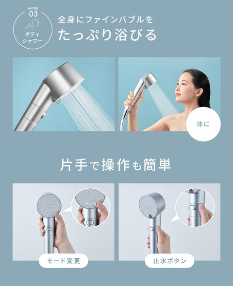 SALONIA Fine Bubble Clear Shower Head with Micro-Nano Bubbles, Water-Saving, High Water Pressure, Chlorine Removal Cartridge + Bicarbonate Tablets, White
