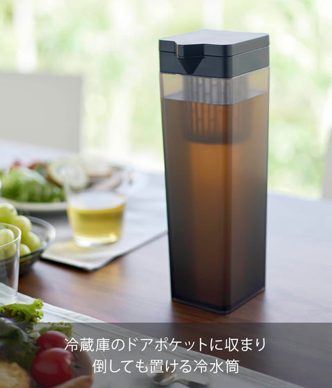 Yamazaki Industrial 1750 Cold-water Bottle with Tea Bag Holder, Black, W 3.3 x D 3.9 x H 10.7 inches (8.5 x 10 x 27.2 cm), Tower 1.2 L; Dishwasher Safe, Barley Tea Pot