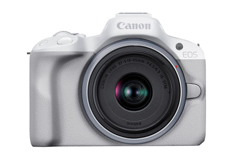 Canon EOSR50WH-1845ISSTMLK EOS R50 Mirrorless (MILC) Camera, RF-S18-45 Standard Zoom Lens Kit, White, APS-C, Approx. 13.3 oz (376 g)