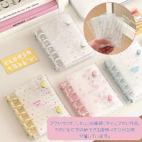 Transparent M5 Mini Binder Color File Pretty Girl Sticker Pad [10 Refills] Sticker Notebook (White)