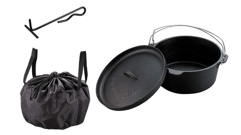 Captain Stag Dutch Oven Set, Iron Casting, No Seasoning, Lid Lifter and Storage Bag Included