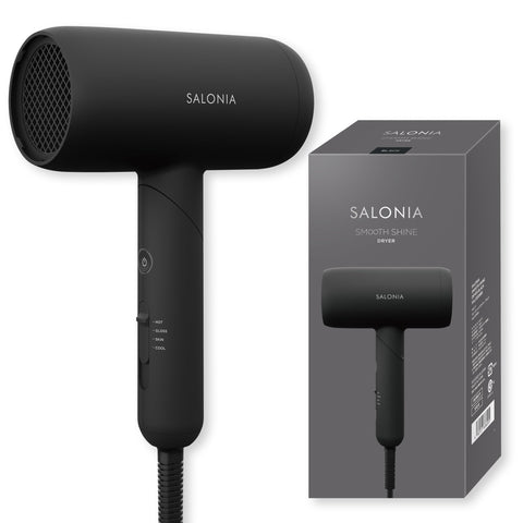 SALONIA Smooth Shine Hair Dryer, High Airflow, Fast Drying, Lightweight, Black