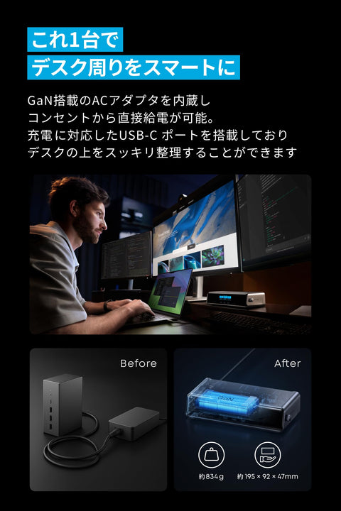 Anker Prime Docking Station (14-in-1, Triple Display, DisplayLink) Supports up to 8K USB PD Max 140W Output USB-C Upstream Port 3 Display Output Simultaneously 10Gbps High-Speed Data Transfer GaN