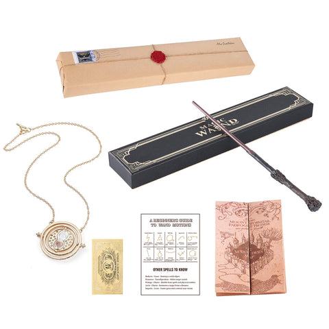 MUMAREN 哈利波特 魔法杖 魔法学校风 小道具 角色扮演 树脂 小饰品 忠实再现长40cm 高度复原 魔杖 派对、生日礼物 魔法小道具 咒语 魔术、票据、地图、项链、附带收纳盒