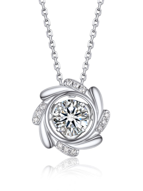 MomentWish Women's Moissanite Necklace, Dancing Stone, Pendant, Silver Necklace, Popular Brand, Chain, Birthday, Anniversary, Gift (Length 15.7 inches (40 cm) + Adjuster 2.0 inches (5 cm), Comes with
