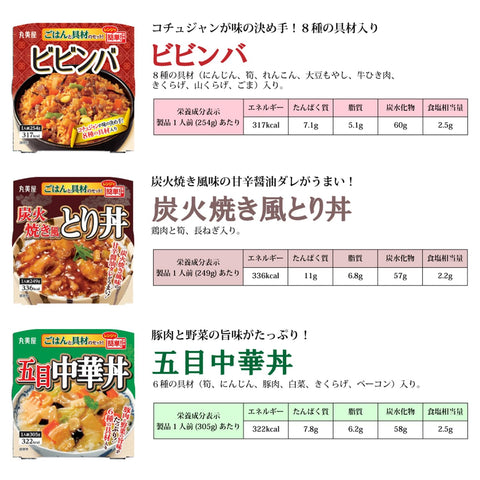 丸美屋 碗 附米飯 10種 混裝 套裝 ( 親子蓋飯 麻婆碗 中式蓋飯 拌飯 雞肉飯 海鮮日式飯 番茄燴飯3種 )