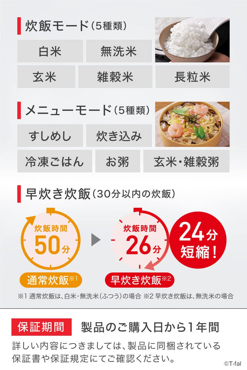 ティファール 炊飯器 5.5合 遠赤外線 高火力IH お米の芯まで一気に直火炊き 粒たち 球状釜 「ザ・ライス」 メタリック RK880CJP
