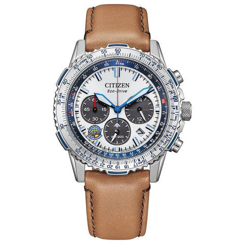 [CITIZEN] 腕時計 PROMASTER 限定モデル ブルーインパルス Blue Impulse 20気圧 防水 限定BOX付 光発電エコ・ドライブ 航空計算尺 クロノグラフ 革バンド アナログ 秒針 日付 ソーラー 白 ホワイト 青 CA4661-09A メンズ