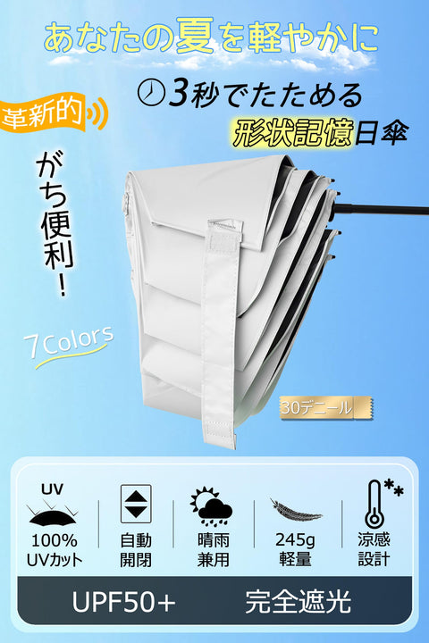 Samlyru [Folds Up Neatly in 3 Seconds] Memory Foam Parasol, Lightweight, UV Protection, 100% Light Blocking, Folding Umbrella, Automatic Opening/Closing, Compact, Heat Shield, Sun Protection, UV